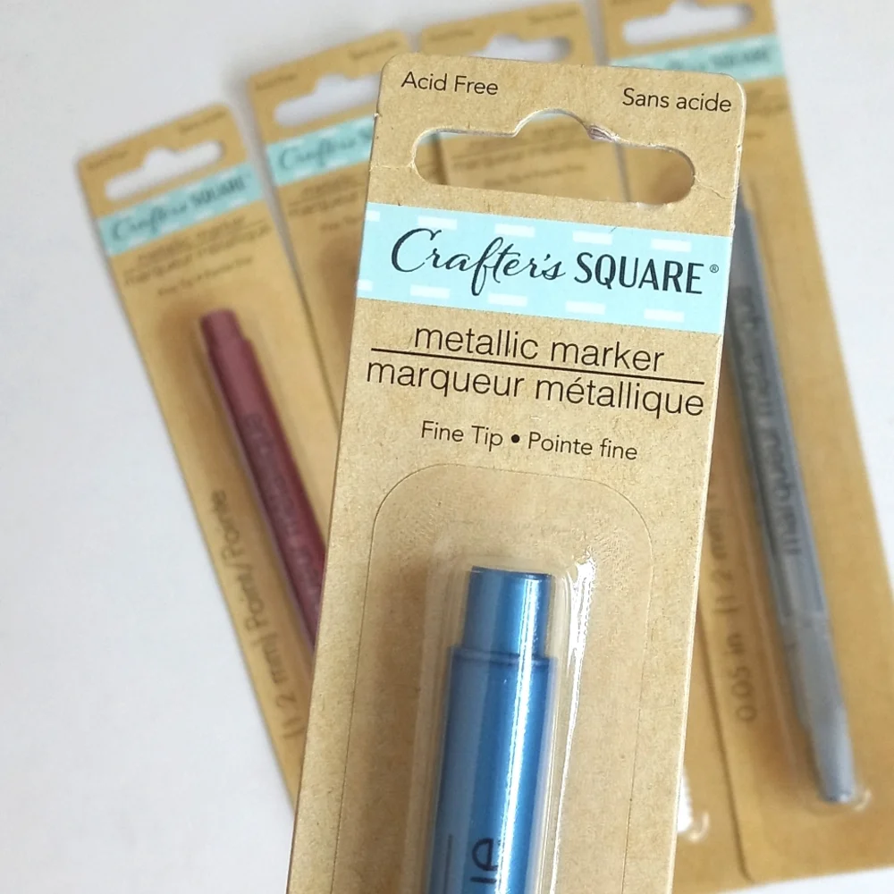 5 Crafters Square Metallic Marker Pen Set Colors: Red Blue Gold Silver Grey